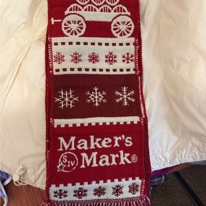 Maker’s Mark red and white holiday scarf.